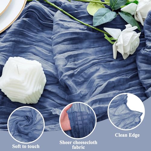 Blue Boho Cheesecloth Table Runner Set - 10FT, 2 Pieces