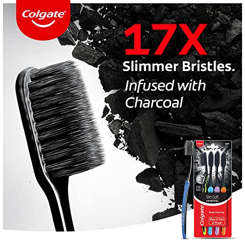 Colgate SlimSoft Charcoal Toothbrush Set of 4 - Gentle Deep Clean