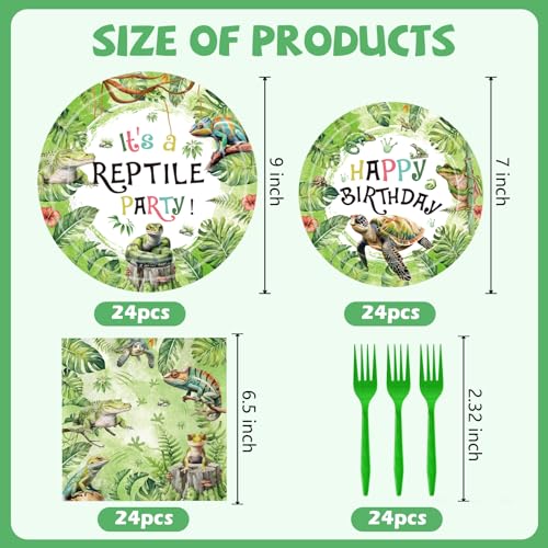 Reptile Theme Party Supplies Set for 24 - Plates, Napkins & Forks