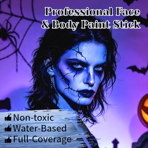 YBUETE White & Blue Face Body Paint Stick Set (Pack of 3) for Halloween & Cosplay