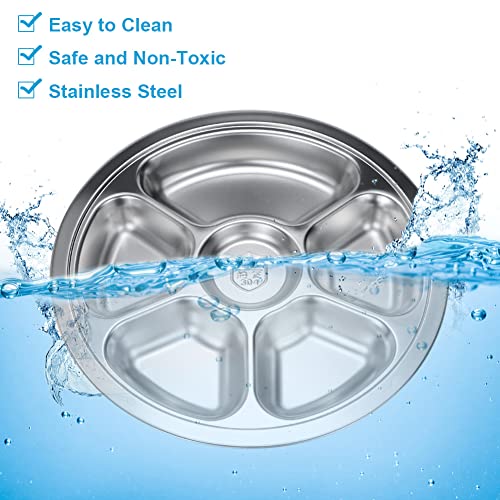 Litewoo 11.22" Stainless Steel Divided Plate - 6 Compartment Dinnerware