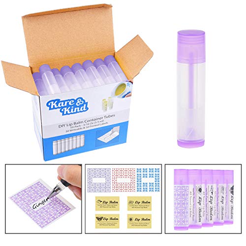 Kare & Kind 50-Pack Purple Lip Balm Tubes with Labels - 5.5ml Twist-Up