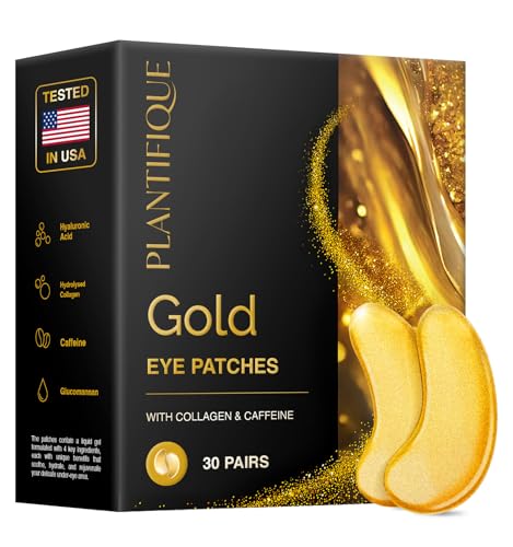 PLANTIFIQUE 24K Gold Under Eye Patches - 30 Pairs for Dark Circles & Puffiness