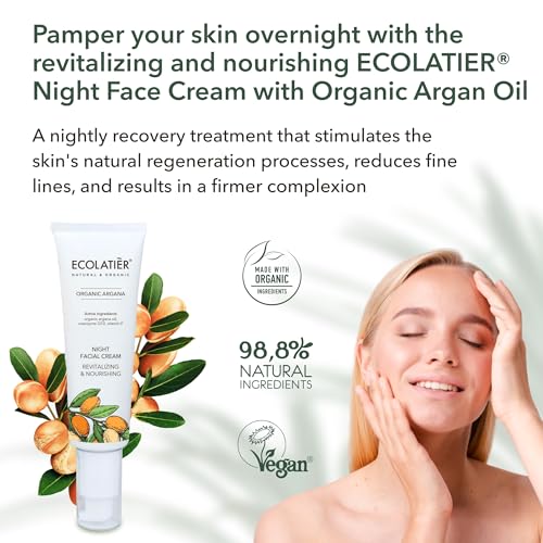 ECOLATIER Organic Argan Night Face Cream 1.7 Fl Oz – Anti-Aging, Nourishing & Vegan Night Moisturizer