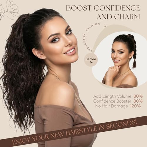 14 Inch Short Ponytail Extension H6A/26# | Curly Clip-In Synthetic Hair for Women - Chocolate Brown Mix Blonde