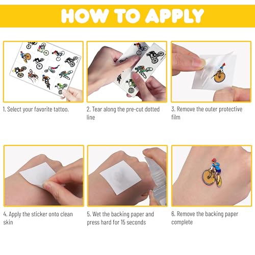 96 Pack Bike Temporary Tattoos for Kids and Adults - Party Favors & Decorations