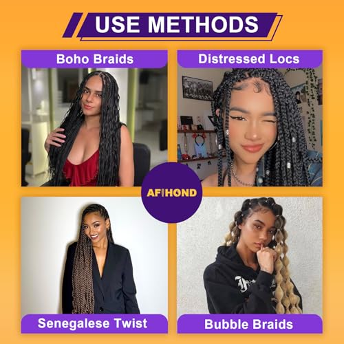 Afihond Pre-Stretched Braiding Hair Extensions OFF BLACK 28 Inch Pack of 6 - Natural Black