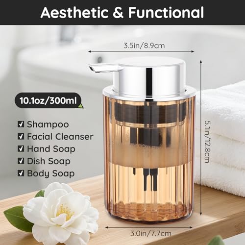 Segbeauty 10oz Amber Foaming Soap Dispenser - 2 Pack Refillable Pump Bottle