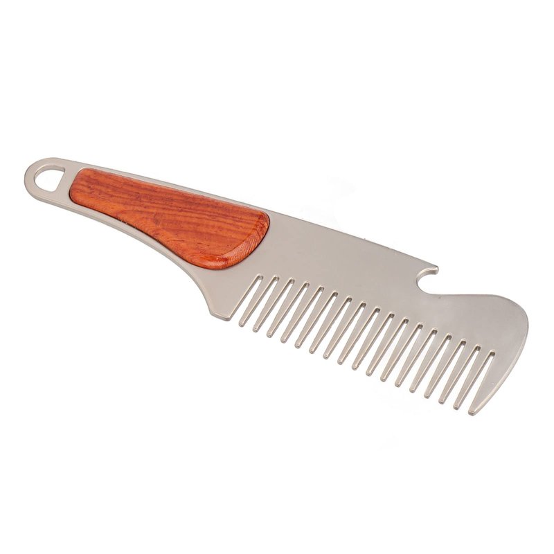 Men Beard Comb Multipurpose Stainless Steel Teeth Sandalwood Pocket Moustache Comb for Home Hair Salon