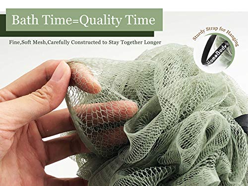 myHomeBody Large 70g Loofah Sponge 3 Pack - 2 Sage Green + 1 Graphite Gray