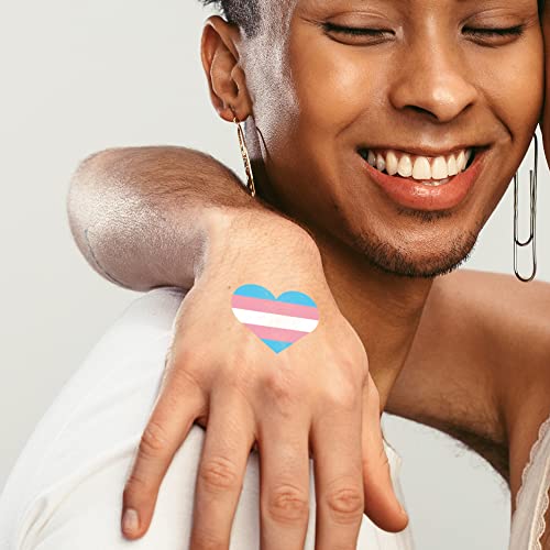Transgender Heart Temporary Tattoos - LGBTQ Pride Flag & Support Stickers, 25 Pack
