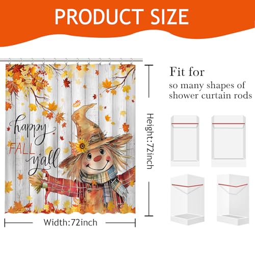 Mocsicka Happy Fall Shower Curtain - Cute Scarecrow Design, 72x72
