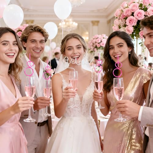 12PCS Bachelorette Party Straws Set - Bride & Pink Diamond Ring