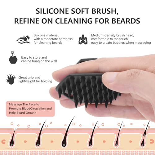 Tonhawness 5-in-1 Beard Grooming Kit with Boar Bristle Brush, Wooden Comb, Scissors & Cleaning Brushes