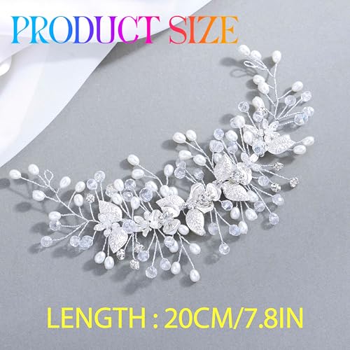 EASEDAILY Silver Pearl Wedding Hair Vine - Floral Bridal Headpiece