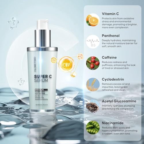 Floretsio 1 Fl Oz Vitamin C Serum for Mature Skin - Hydrating, Anti-Aging, Brightening