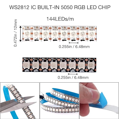 WS2812B LED Strip 5050 SMD RGB - 3.2FT, 144 Pixels, Non-Waterproof