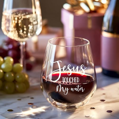 Funny Christian Wine Glass - Jesus Touched My Water, 15oz Gift