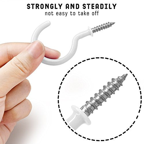 25 Pack Vinyl Coated Ceiling Hooks for Kitchen & Storage - White