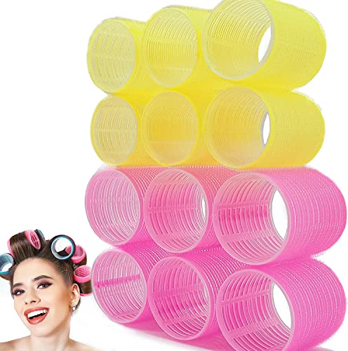 BESSEEK 6XJumbo + 6XLarge Jumbo Hair Rollers Set for Bouncy Curls, Self Grip Curlers for Women
