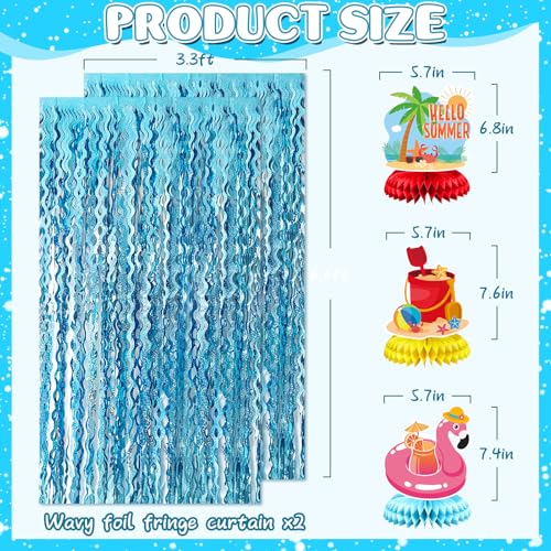 Hello Summer Party Decorations Set - Beach Theme Decor with Banners, Swirls & Fringe Curtains