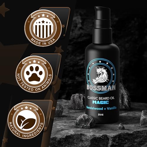 Bossman Classic Beard Oil for Men - 2 oz Natural Moisturizer with Pump