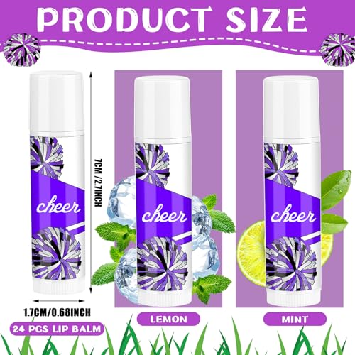 24 Pcs Cheer Team Lip Balm Bulk - Purple Lemon & Mint Moisturizing Set