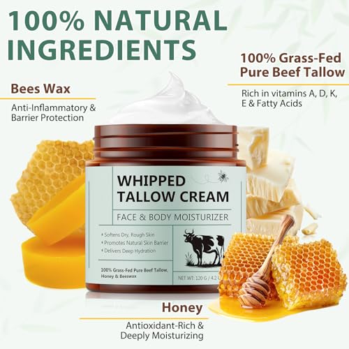 Organic Beef Tallow Face Moisturizer with Raw Honey - 4.2 Oz
