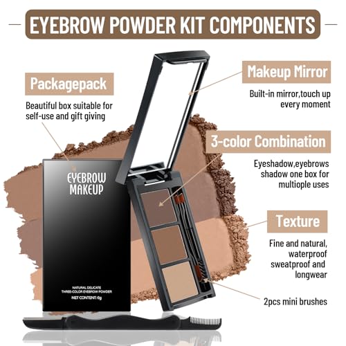 HOSAILY Waterproof Eyebrow Powder Kit with 3 Shades & Brushes