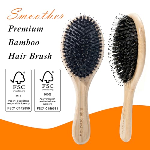 BlueForest Era Wood Hair Brush - Boar Bristle & Nylon Paddle Brush for All Hair Types