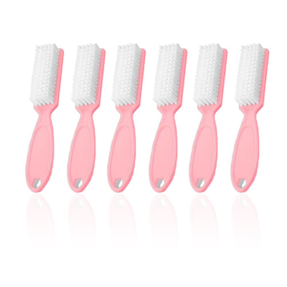 6Pcs Handle Grip Nail Brush Set - Manicure & Pedicure Cleaning Tools | White Fingernail & Toenail Brushes