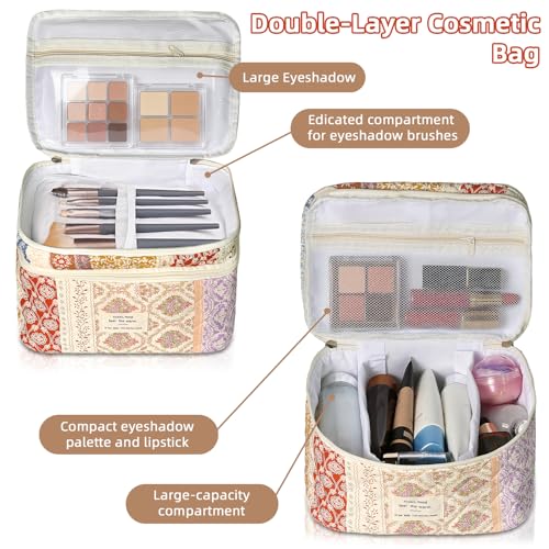 Gosect Floral Makeup Bag - Large Capacity Travel Organizer