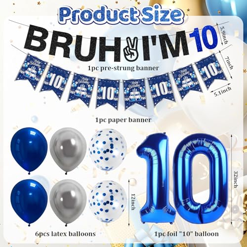 Zirtorei 10th Birthday Decorations Set for Boys - Bruh I'm 10 Theme