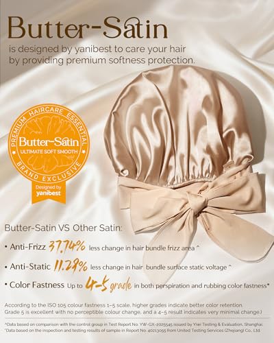 YANIBEST Champagne Satin Sleep Bonnet for Women, Double Layer Hair Frizz Control