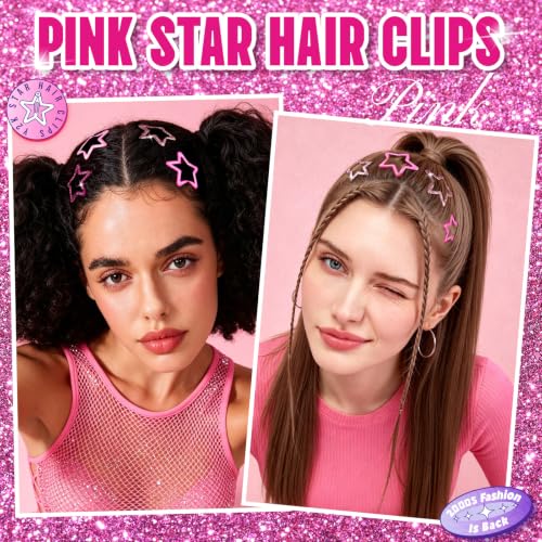 YGDZ 30PCS Y2K Pink Star Hair Clips Set - Glitter Barrettes & Snap Clips