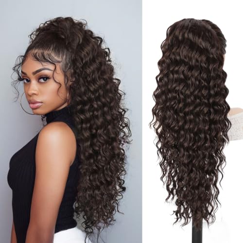 QGZ 26 Inch Reddish Brown Curly Ponytail Extension for Black Women