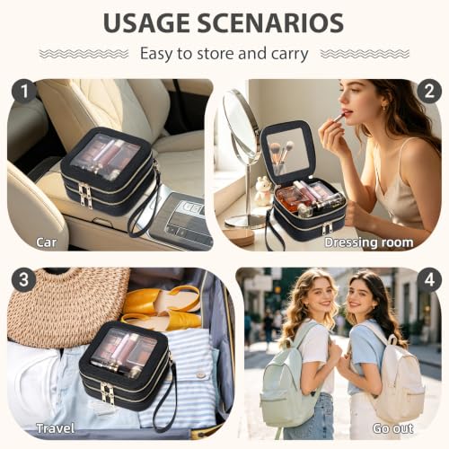 LOFOWN Mini Clear Makeup Pouch - 2-Layer Transparent Cosmetic Travel Bag