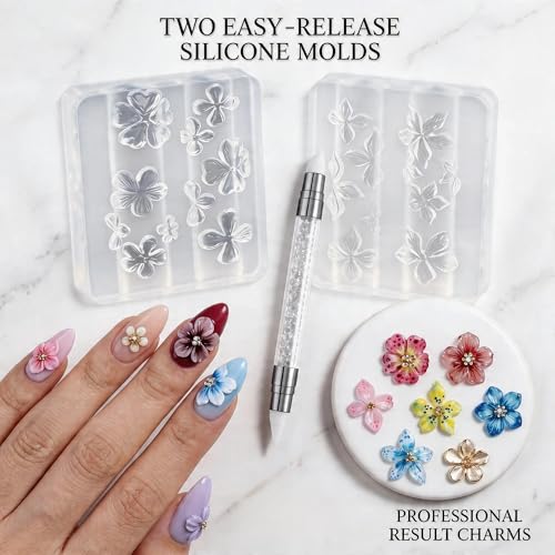 2Pcs Hibiscus Flower Silicone Nail Art Molds with Carving Pen