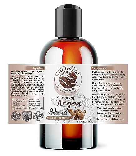 Bella Terra Argan Oil 8 Fl Oz - Pure Moroccan Hair & Skin Elixir