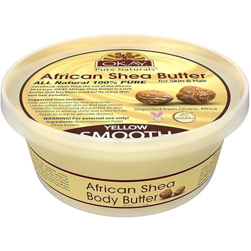OKAY Pure Naturals Yellow Shea Butter - 100% Raw Moisturizer for Face & Body, 7.5 Oz