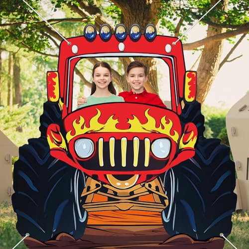 Monster Truck Photo Backdrop - 71 x 68 Inch Party Banner for Kids
