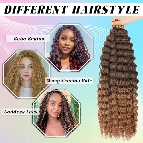 EBORAY Ocean Wave Deep Wave Crochet Braiding Hair 24in 2 Packs Ombre Brown