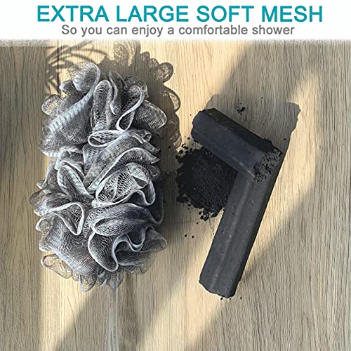 Charcoal Fiber Exfoliating Back Scrubber with Long Handle – 18in Shower Loofah