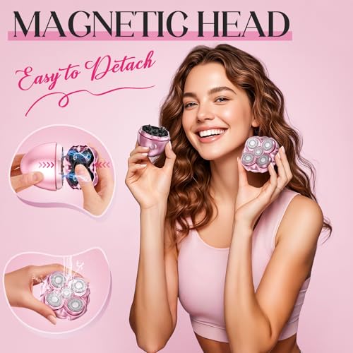 Electric Razor for Women Legs, 5D Floating Rotary Shaver Hair Remover, Wet/Dry Face & Body Shaver for Arms, Bikini and Underarms, Portable Travel Mini Size for Her, ShellPink