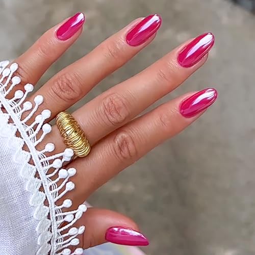 SRIMNUYY Chrome Round Press-On Nails – Short Oval Fake Nails 24Pcs