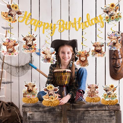 19PCS Highland Cow Birthday Decorations Set - Farm Theme Party Supplies