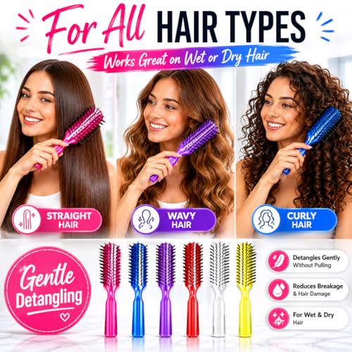 6 Pack Pocket Hair Brushes Set - Travel Detangling Brushes for All Hair Types