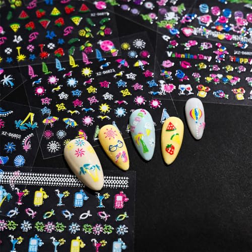 60 Sheets 3D Flower Nail Art Stickers - Self-Adhesive Decals