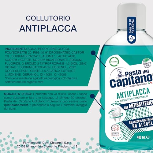 Pasta Del Capitano Antiplaque Mouthwash 400ml - Alcohol-Free