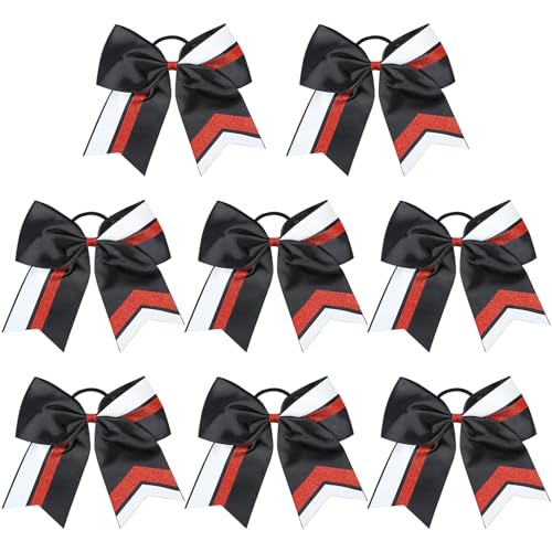 8PCS Glitter Cheer Bows for Girls & Teens - Bulk Hair Accessories for Cheerleading & Sports
